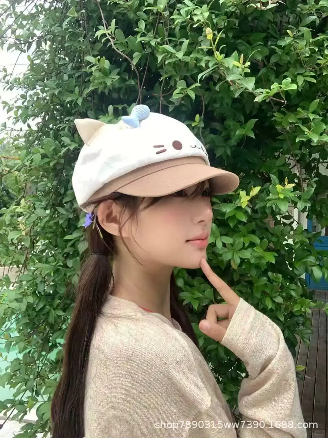 Cute Cat Face Sun Hat for Women Yellow — feature 3
