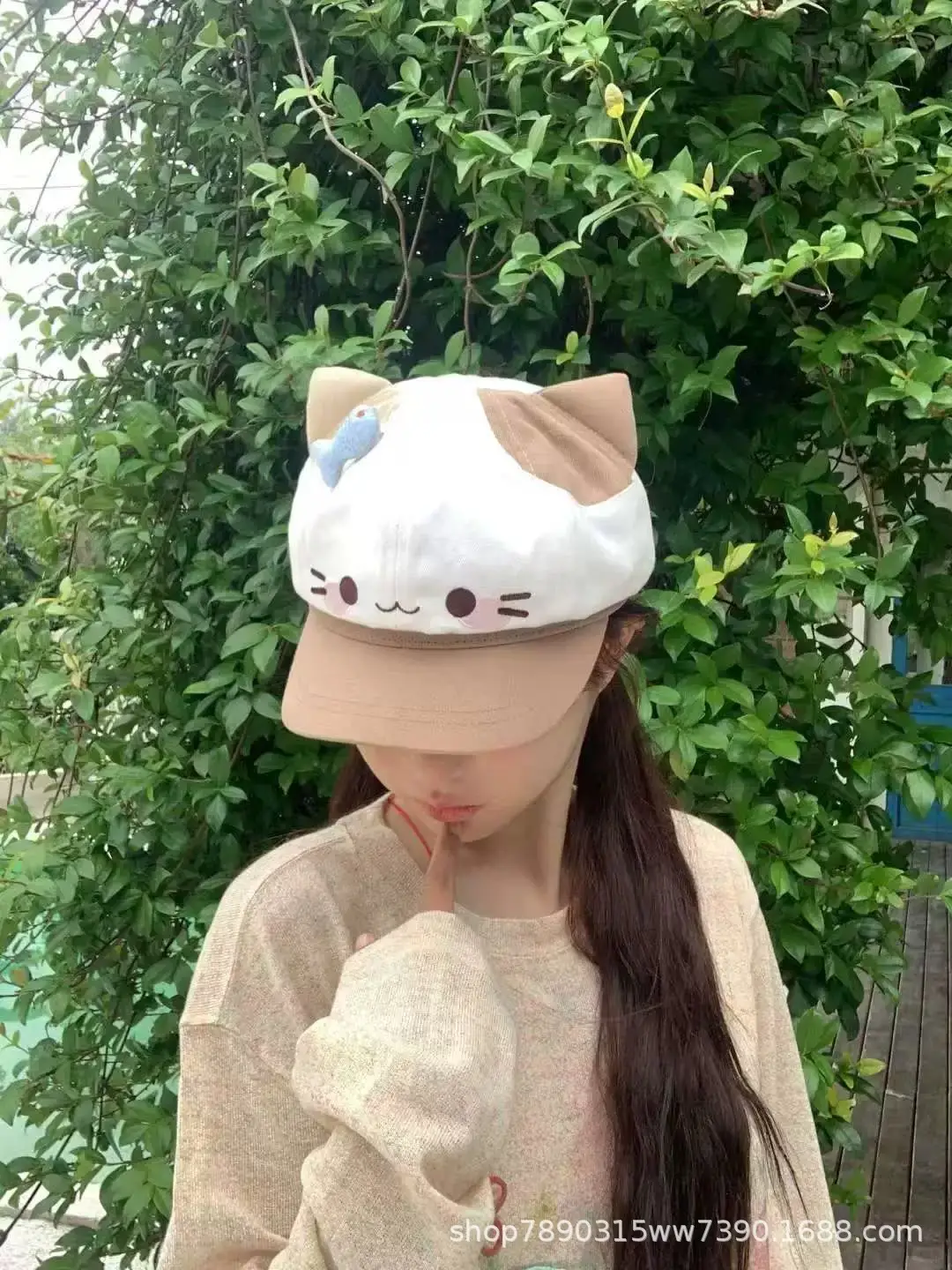 Cute Cat Face Sun Hat for Women Yellow — feature 4