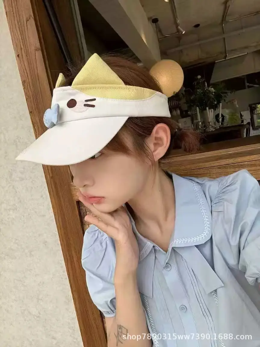 Cute Cat Face Sun Hat for Women Yellow — feature 7