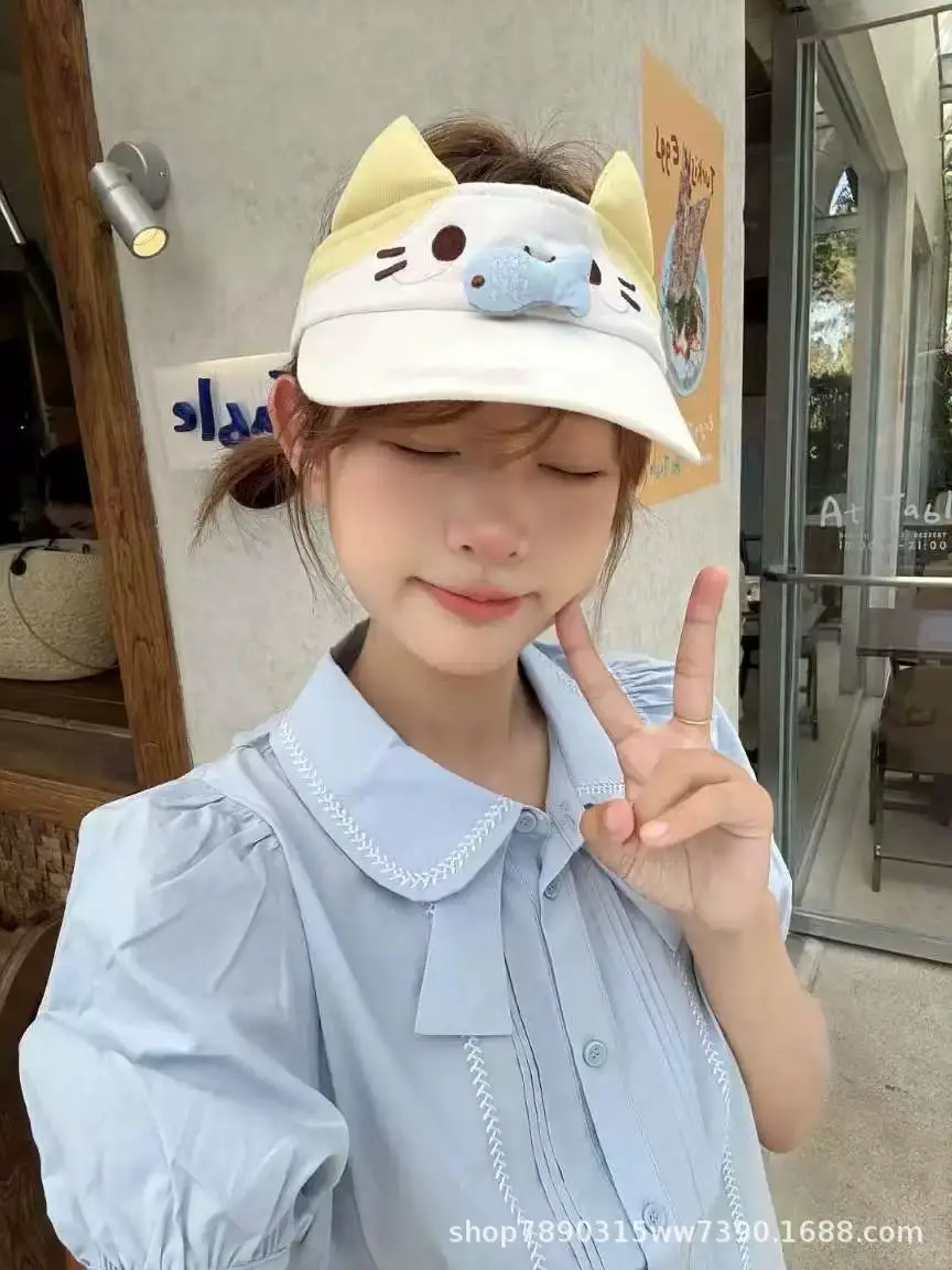 Cute Cat Face Sun Hat for Women Yellow — feature 8
