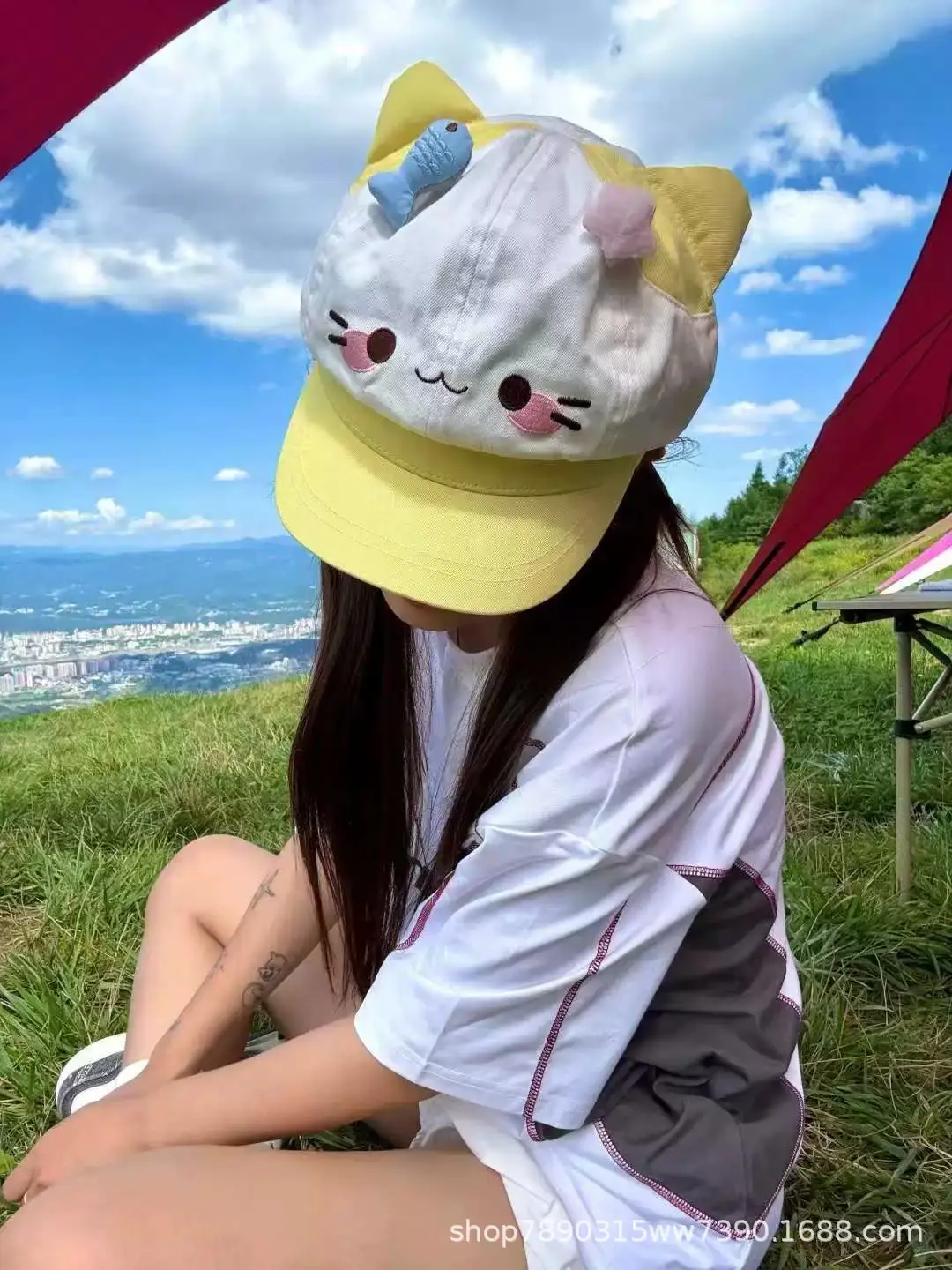 Cute Cat Face Sun Hat for Women Yellow — feature 9
