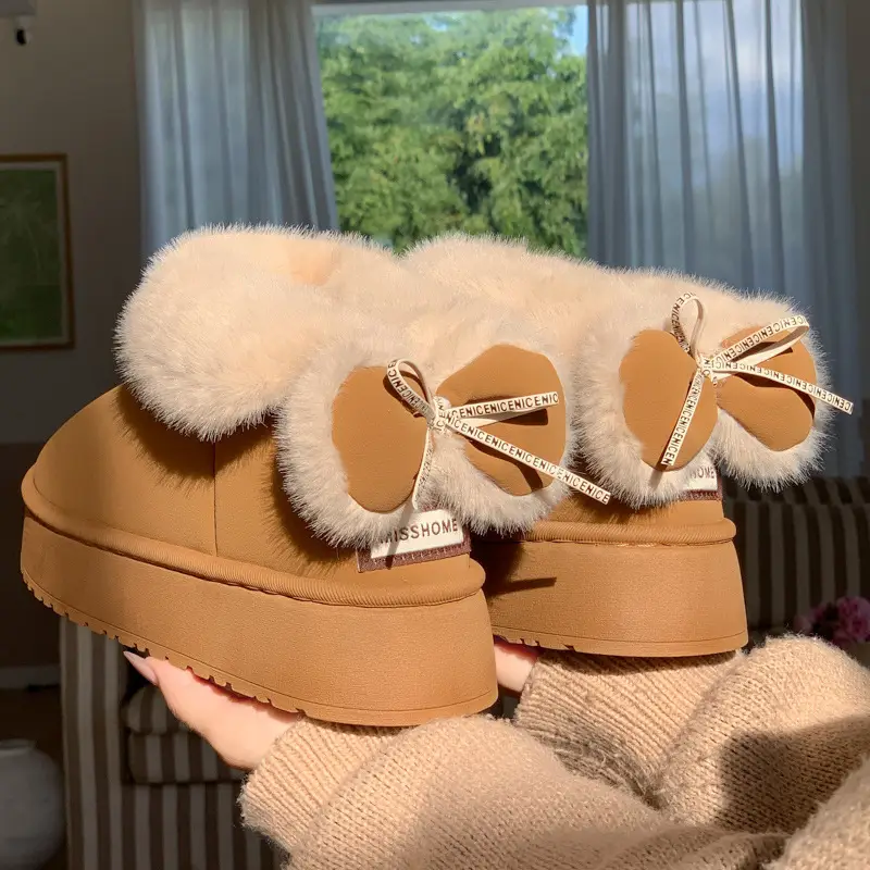 Bowknot Cotton Slippers for Women, Winter Style with Heel Cover, Fleece-Lined Cotton Shoes, New Style, Girly Style, Warm, Thick-Soled, Suitable for Outdoor Wear, Unisex - Image 7