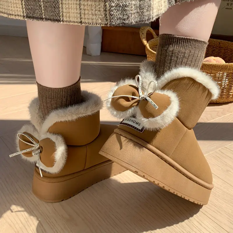 Bowknot Cotton Slippers for Women, Winter Style with Heel Cover, Fleece-Lined Cotton Shoes, New Style, Girly Style, Warm, Thick-Soled, Suitable for Outdoor Wear, Unisex - Image 8