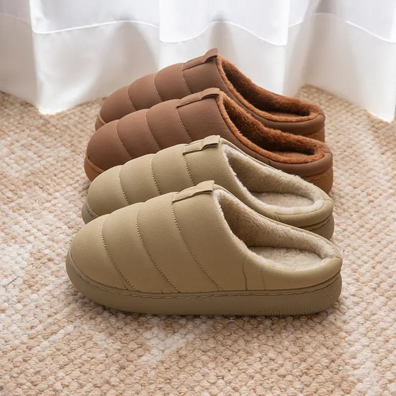 Women Cotton Warm Slippers Winter Wear Thick Sole Beige Brown - Image 5