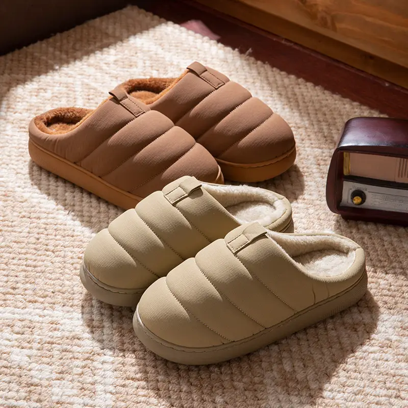 Women Cotton Warm Slippers Winter Wear Thick Sole Beige Brown - Image 6