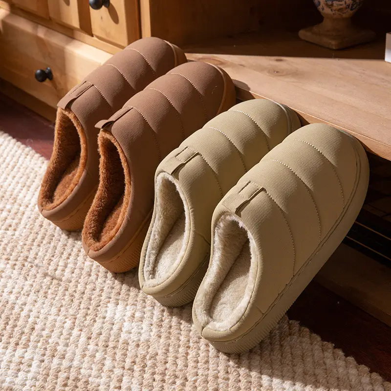 Women Cotton Warm Slippers Winter Wear Thick Sole Beige Brown - Image 7