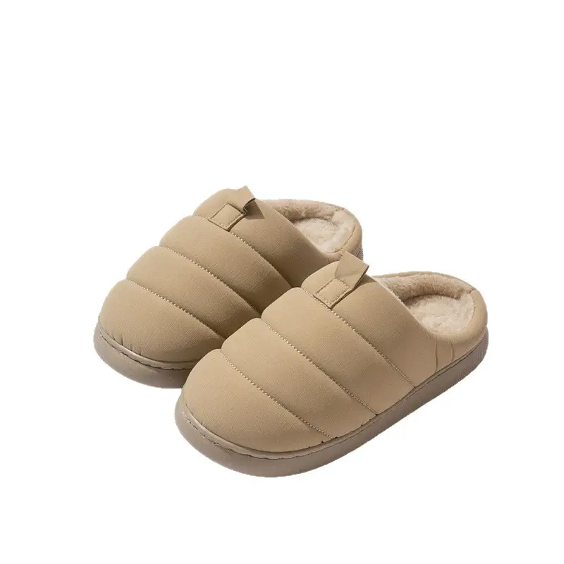 Women Cotton Warm Slippers Winter Wear Thick Sole Beige Brown - Image 8