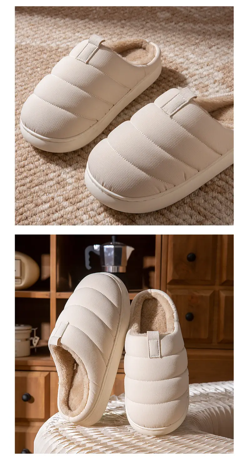 Women Cotton Warm Slippers Winter Wear Thick Sole Beige Brown — feature 10