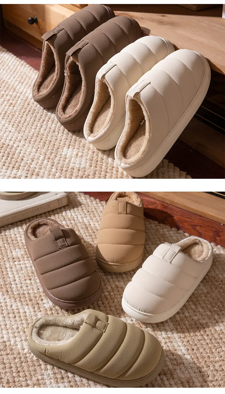 Women Cotton Warm Slippers Winter Wear Thick Sole Beige Brown — feature 9