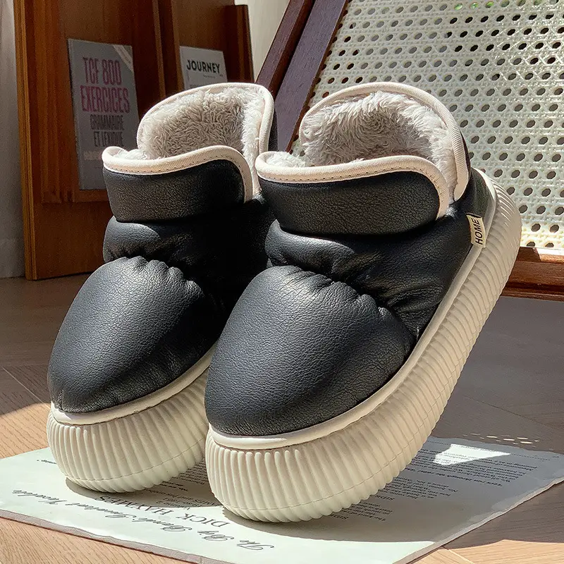 New High-End Waterproof Pu Versatile Cotton Shoes for Women in Winter, Fleece-Lined, Warm, Thick-Soled, Height-Increasing, Non-Slip, Full-Wrap Maternity Shoes - Image 4