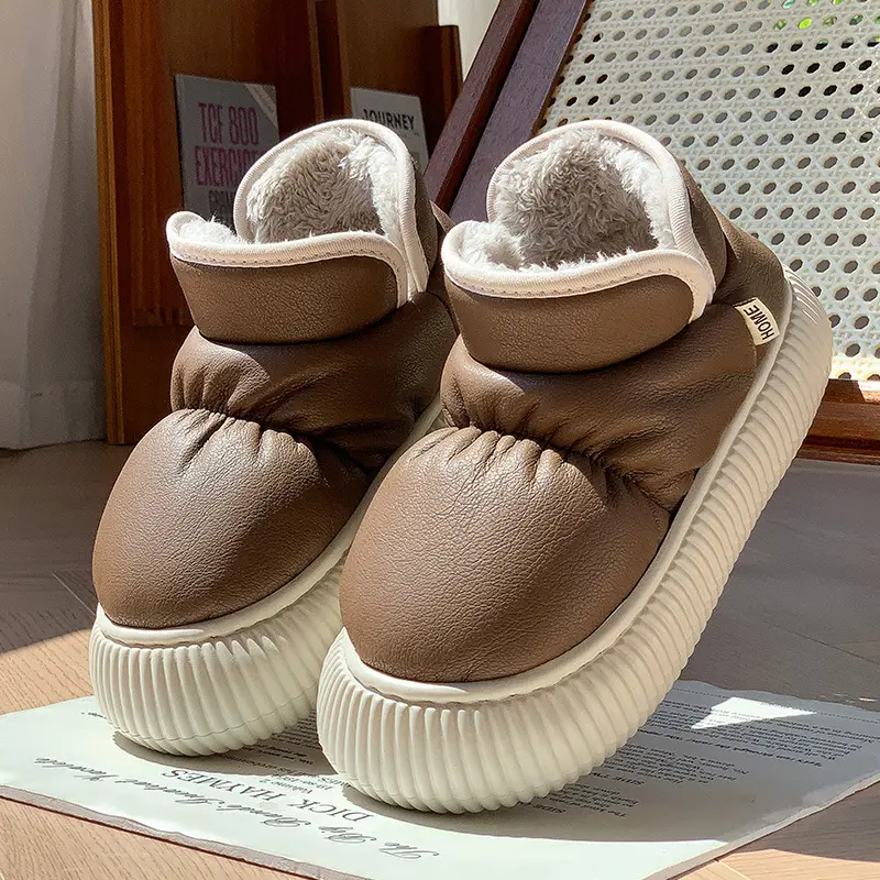 New High-End Waterproof Pu Versatile Cotton Shoes for Women in Winter, Fleece-Lined, Warm, Thick-Soled, Height-Increasing, Non-Slip, Full-Wrap Maternity Shoes - Image 5
