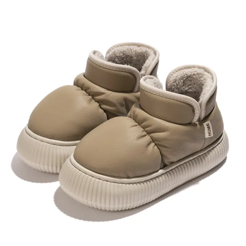 New High-End Waterproof Pu Versatile Cotton Shoes for Women in Winter, Fleece-Lined, Warm, Thick-Soled, Height-Increasing, Non-Slip, Full-Wrap Maternity Shoes - Image 3
