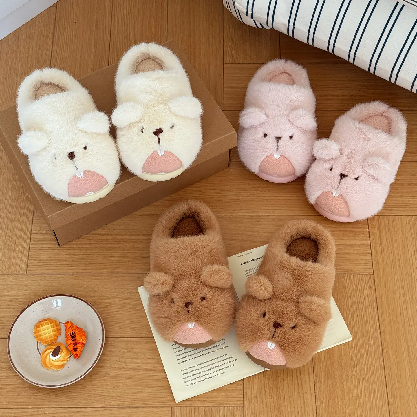 Nanbowan Autumn Winter Cute Groundhog Cotton Slippers Women's Warm Anti-Slip Indoor and Outdoor Wear Anti-Slip Warm Fur Slippers - Image 5