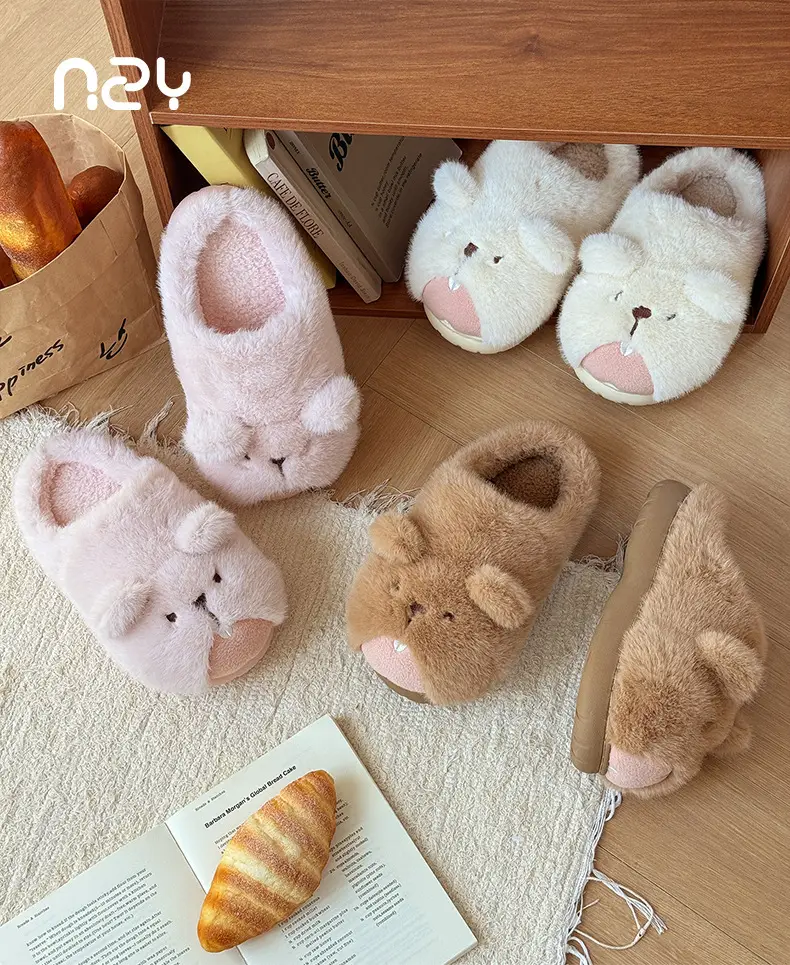 Nanbowan Autumn Winter Cute Groundhog Cotton Slippers Women's Warm Anti-Slip Indoor and Outdoor Wear Anti-Slip Warm Fur Slippers — feature 1