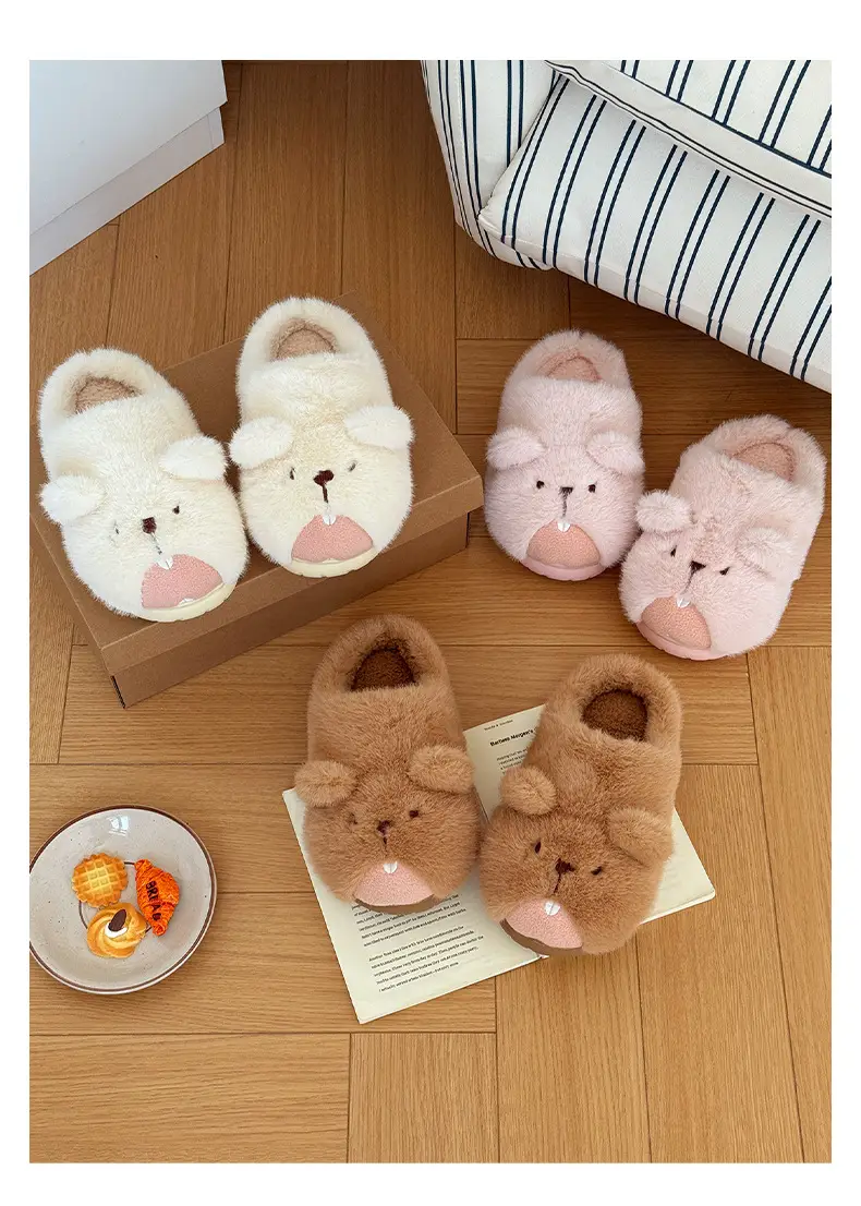 Nanbowan Autumn Winter Cute Groundhog Cotton Slippers Women's Warm Anti-Slip Indoor and Outdoor Wear Anti-Slip Warm Fur Slippers — feature 3