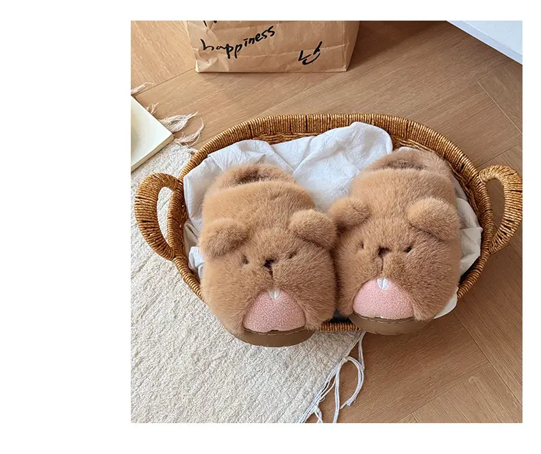 Nanbowan Autumn Winter Cute Groundhog Cotton Slippers Women's Warm Anti-Slip Indoor and Outdoor Wear Anti-Slip Warm Fur Slippers — feature 4