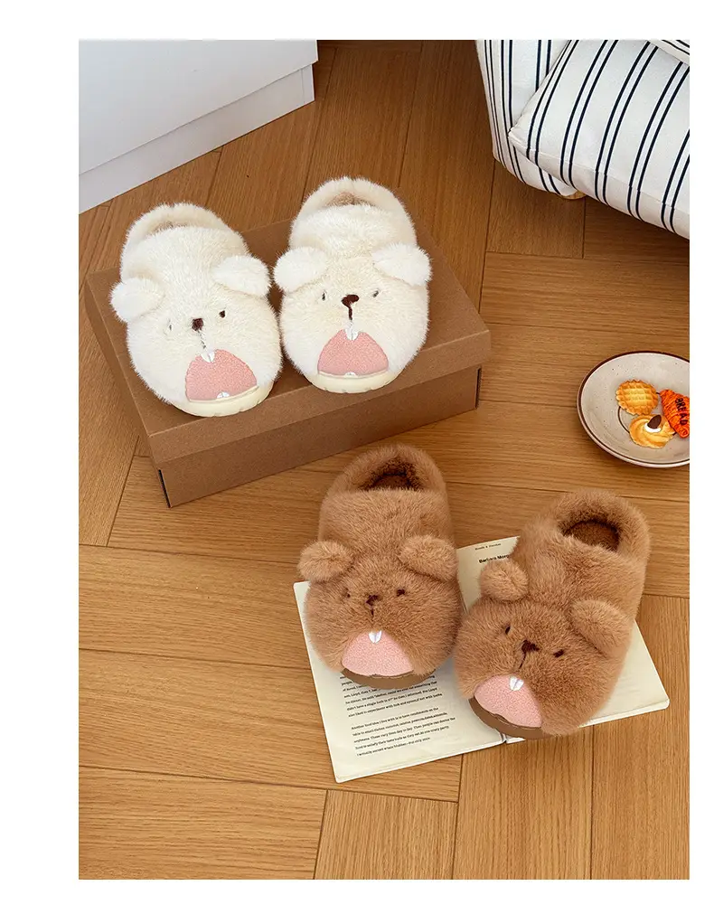 Nanbowan Autumn Winter Cute Groundhog Cotton Slippers Women's Warm Anti-Slip Indoor and Outdoor Wear Anti-Slip Warm Fur Slippers — feature 6
