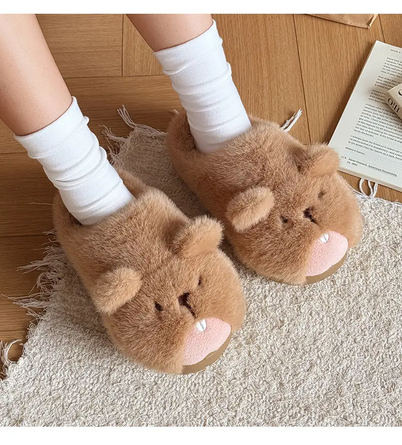 Nanbowan Autumn Winter Cute Groundhog Cotton Slippers Women's Warm Anti-Slip Indoor and Outdoor Wear Anti-Slip Warm Fur Slippers — feature 7