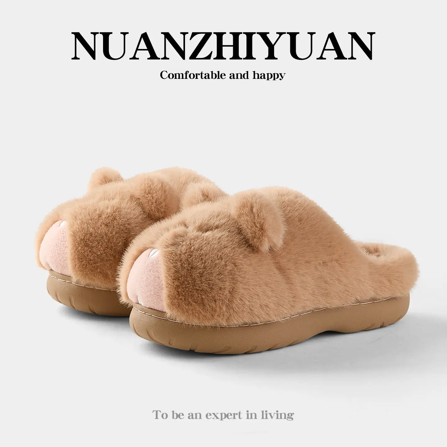 Nanbowan Autumn Winter Cute Groundhog Cotton Slippers Women's Warm Anti-Slip Indoor and Outdoor Wear Anti-Slip Warm Fur Slippers - Image 3