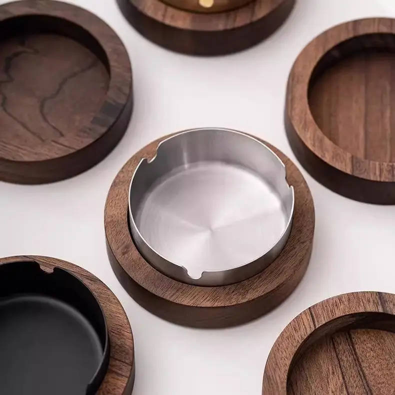 New Walnut Chinese Style Wind-Proof Fly Ash Ashtray Solid Wood Innovative Home Design Office Hotel Mahogany Tea