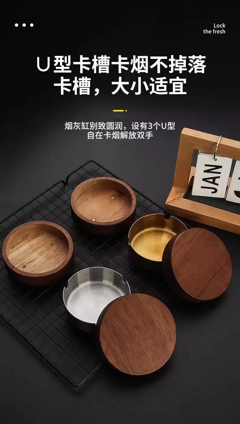 New Walnut Chinese Style Wind-Proof Fly Ash Ashtray Solid Wood Innovative Home Design Office Hotel Mahogany Tea — feature 3