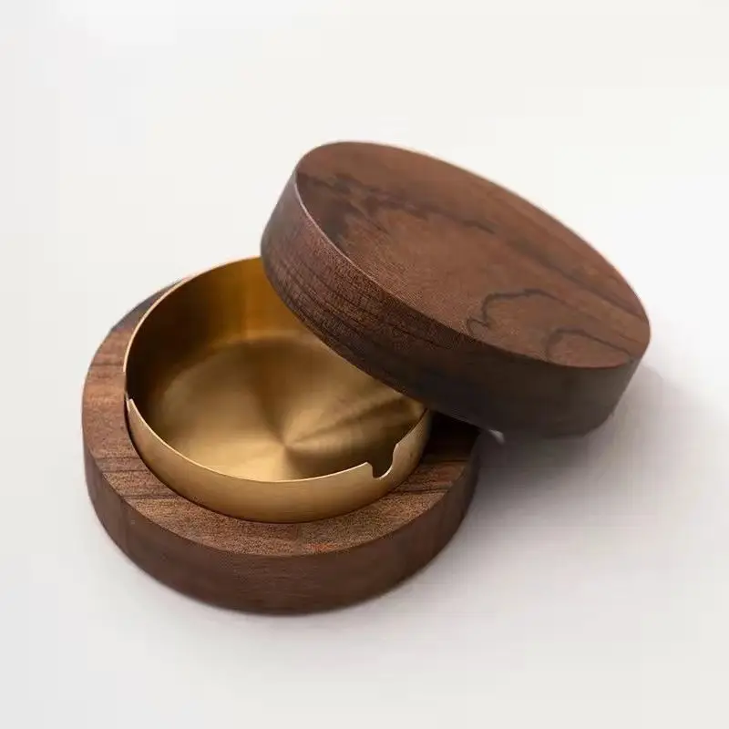 New Walnut Chinese Style Wind-Proof Fly Ash Ashtray Solid Wood Innovative Home Design Office Hotel Mahogany Tea