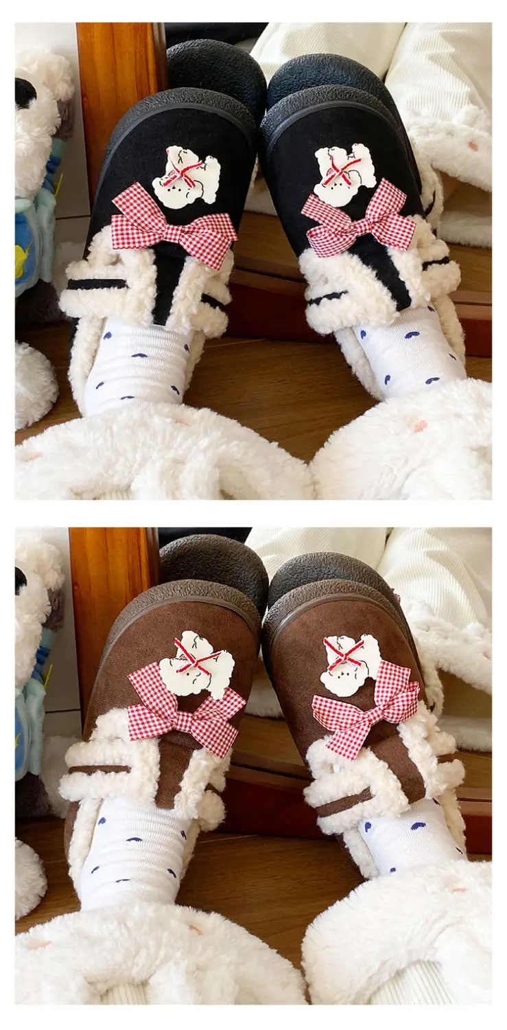 Women's Cartoon Fluffy Slippers Black White Winter Boots — feature 12
