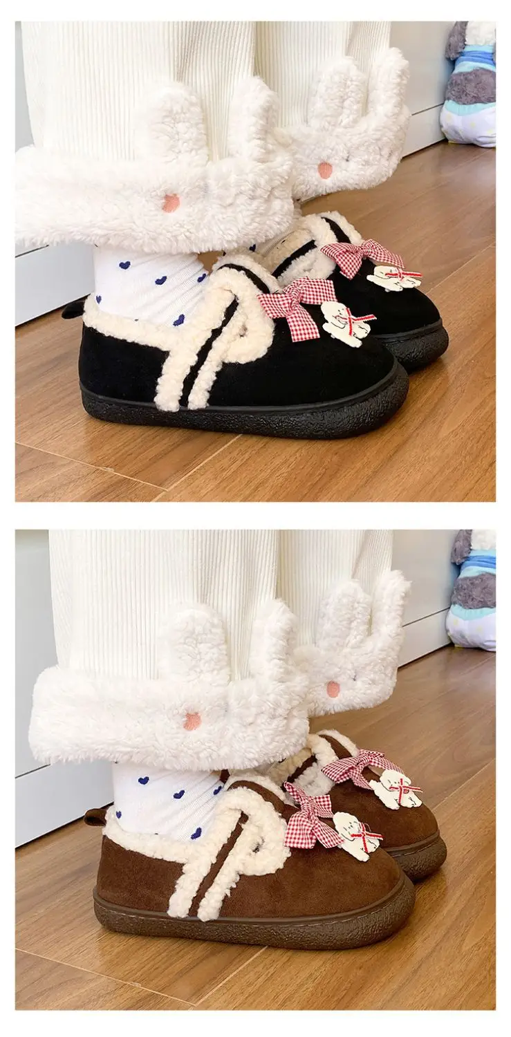 Women's Cartoon Fluffy Slippers Black White Winter Boots — feature 13