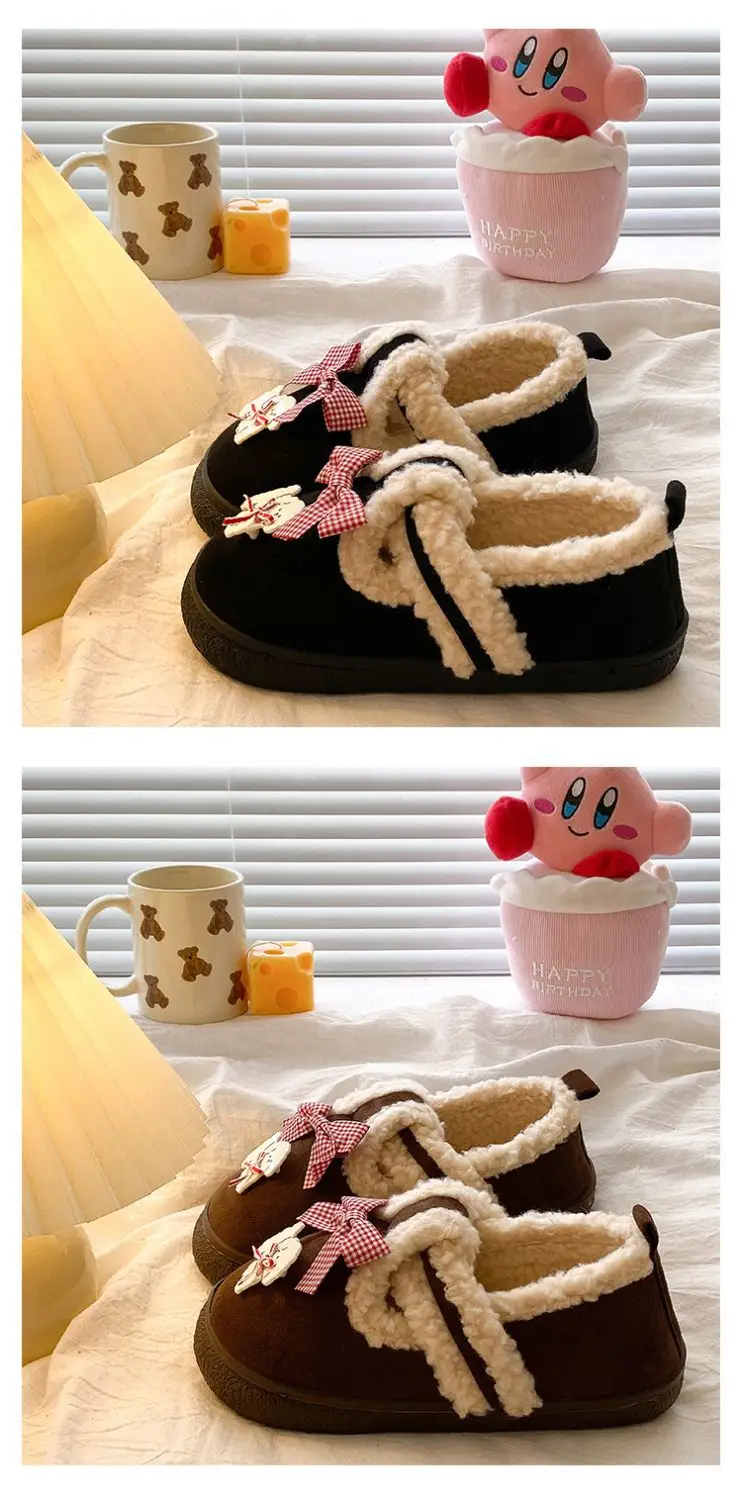 Women's Cartoon Fluffy Slippers Black White Winter Boots — feature 14