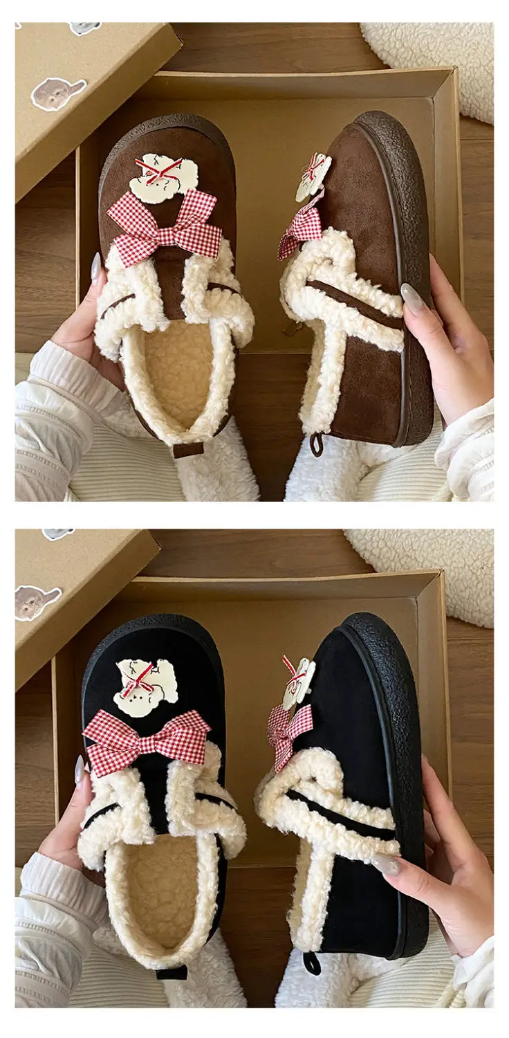 Women's Cartoon Fluffy Slippers Black White Winter Boots — feature 15