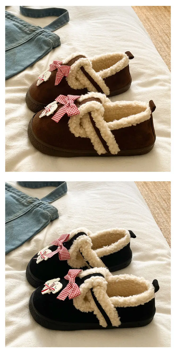 Women's Cartoon Fluffy Slippers Black White Winter Boots — feature 16