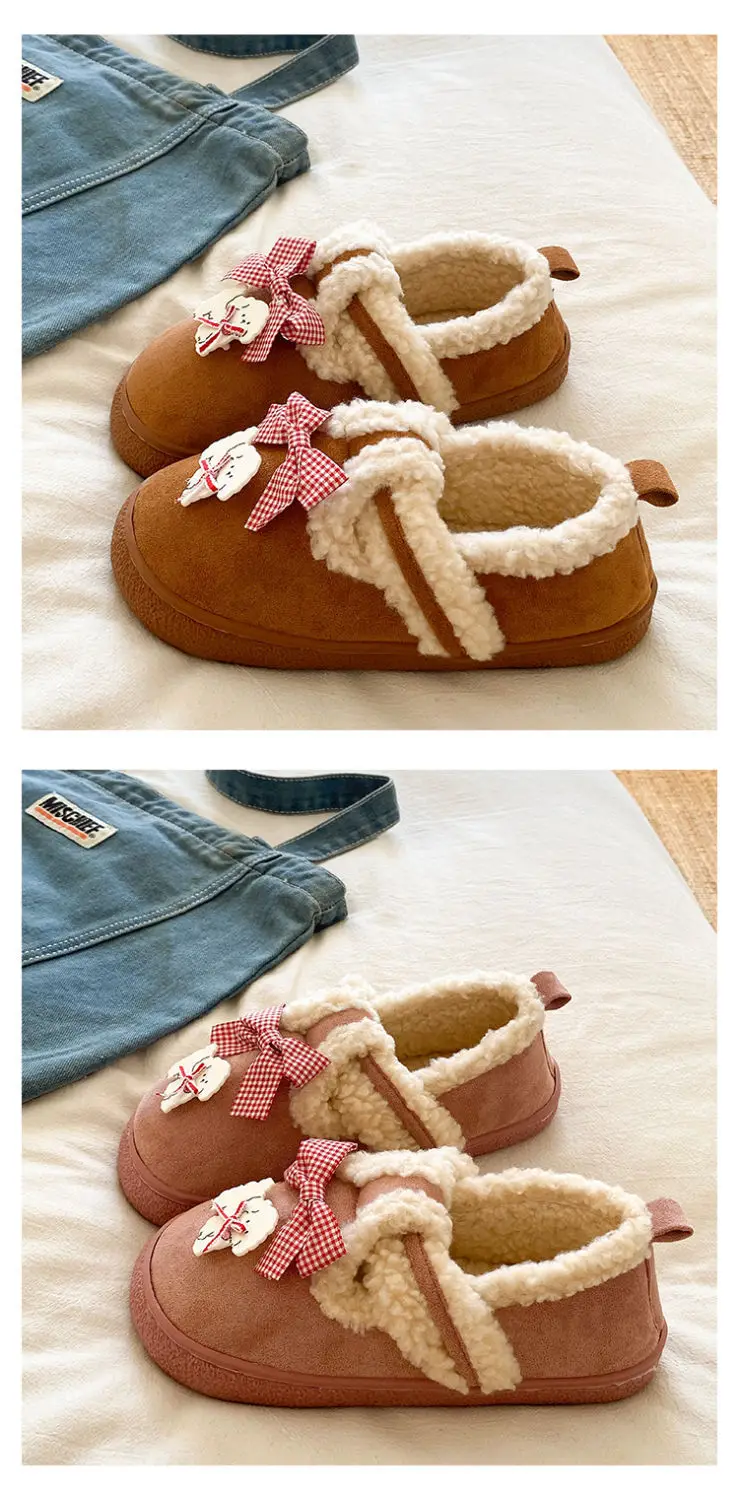 Women's Cartoon Fluffy Slippers Black White Winter Boots — feature 17