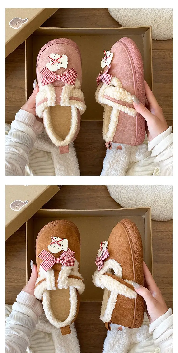 Women's Cartoon Fluffy Slippers Black White Winter Boots — feature 18