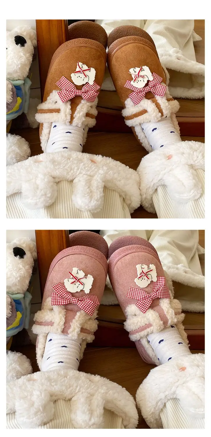 Women's Cartoon Fluffy Slippers Black White Winter Boots — feature 19