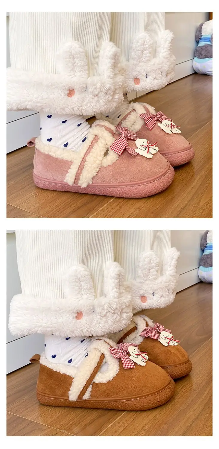 Women's Cartoon Fluffy Slippers Black White Winter Boots — feature 20