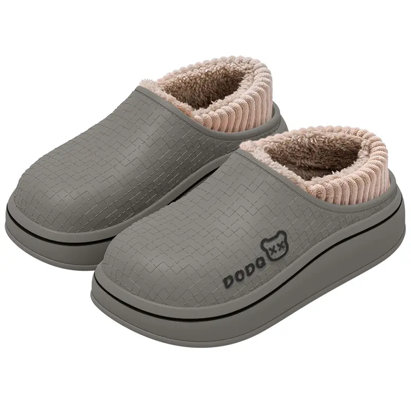 Pu Waterproof Men's Cotton Slippers 2025 Autumn and Winter Indoor Home Non-Slip Warm Bag Heel Bear Outer Wear Cotton Shoes for Women