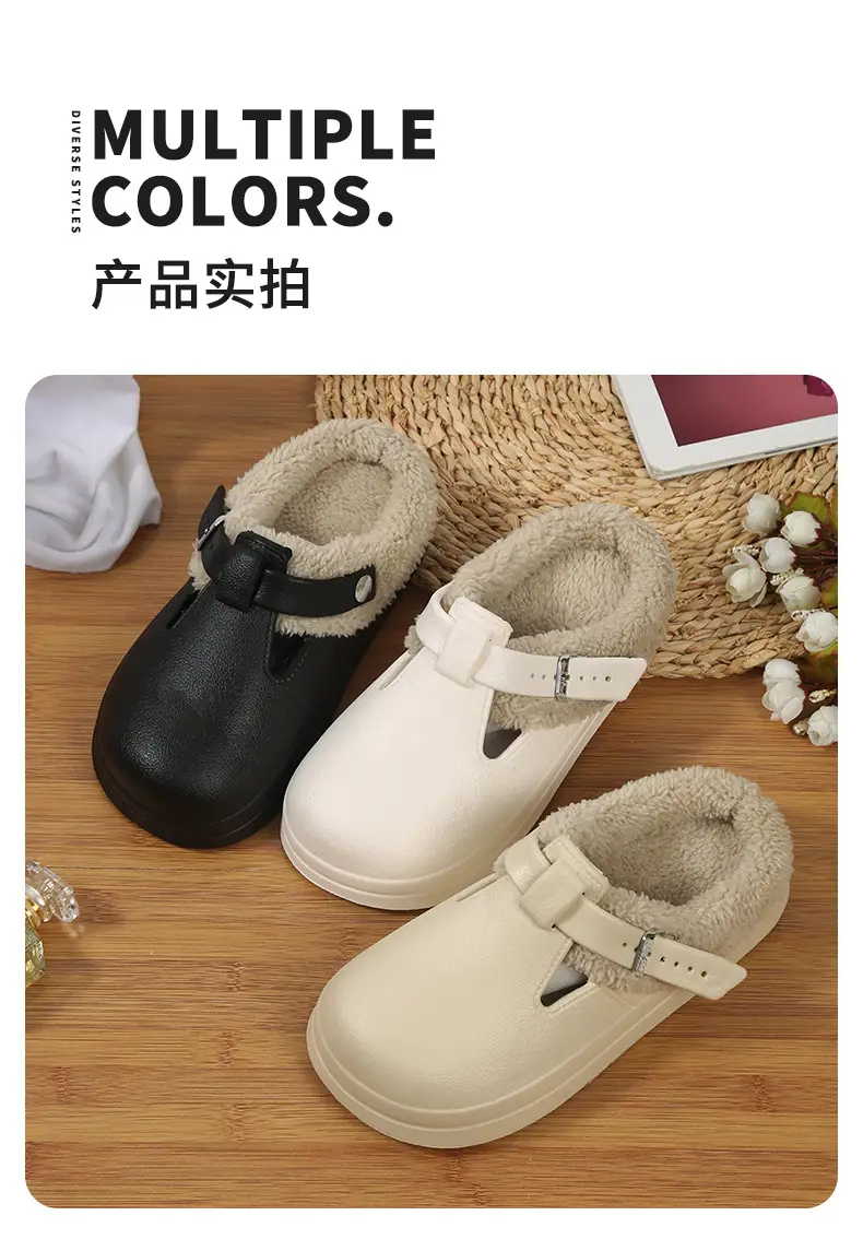 Baotou Fur Slippers for Women in Autumn and Winter Indoor and Outdoor Wear Fashionable Belt Buckle Fleece-Lined Warm Thick-Soled Cotton Slippers — feature 10