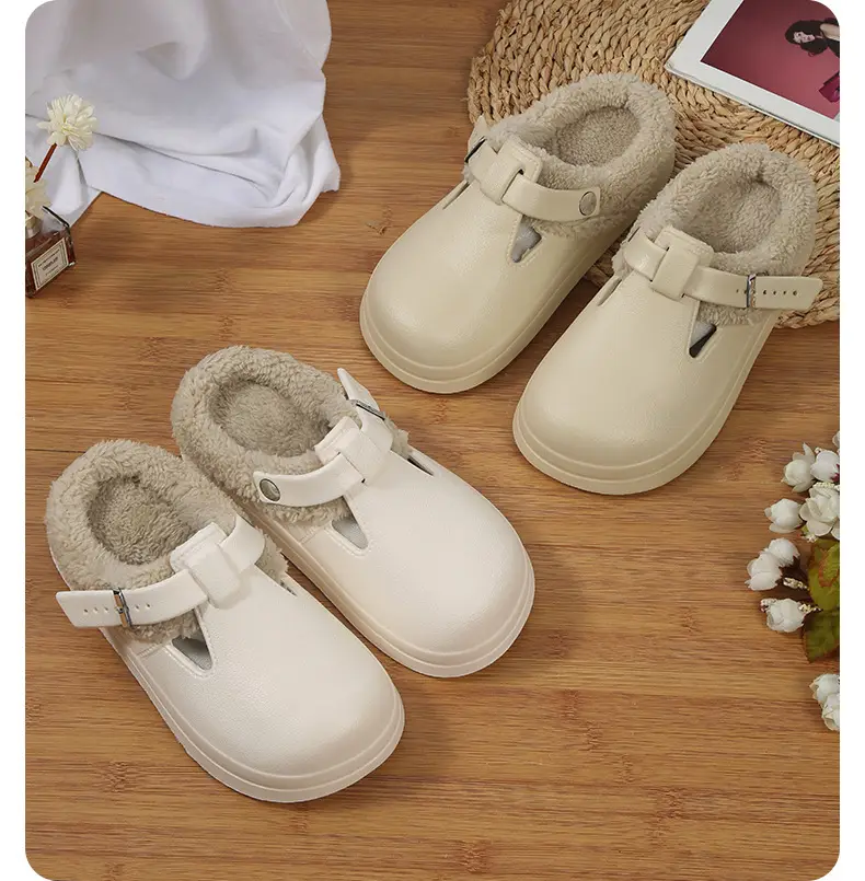 Baotou Fur Slippers for Women in Autumn and Winter Indoor and Outdoor Wear Fashionable Belt Buckle Fleece-Lined Warm Thick-Soled Cotton Slippers — feature 11
