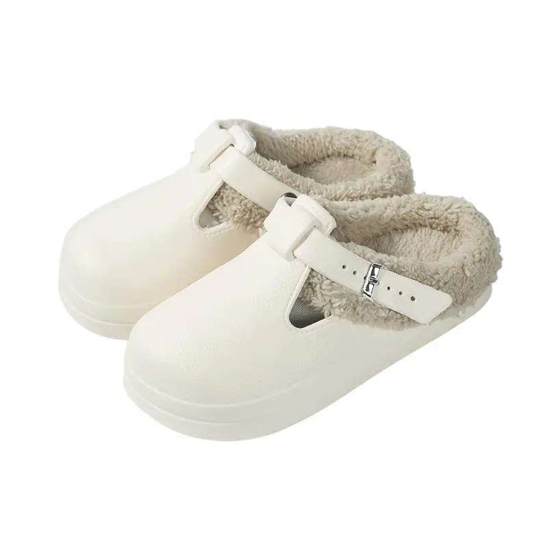 Baotou Fur Slippers for Women in Autumn and Winter Indoor and Outdoor Wear Fashionable Belt Buckle Fleece-Lined Warm Thick-Soled Cotton Slippers - Image 3