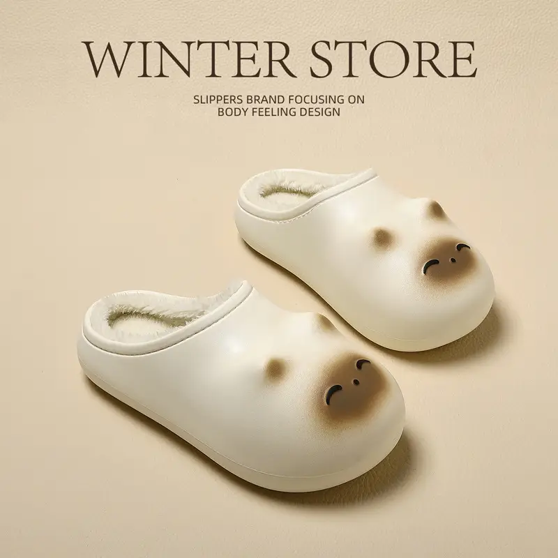 Little Fat Cat Cotton Slippers for Women Winter Cartoon Cute Kitten Indoor Home Use Plush Warm Men's Cotton Slippers Winter