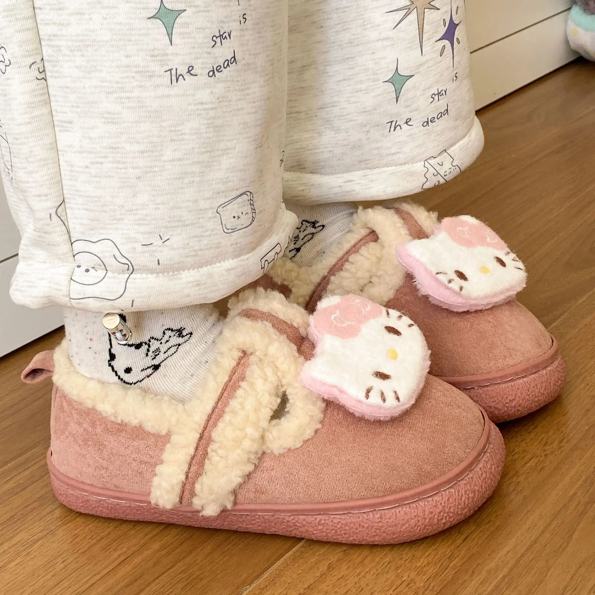 Cute Cat Design Cotton Slippers Women Winter Warm