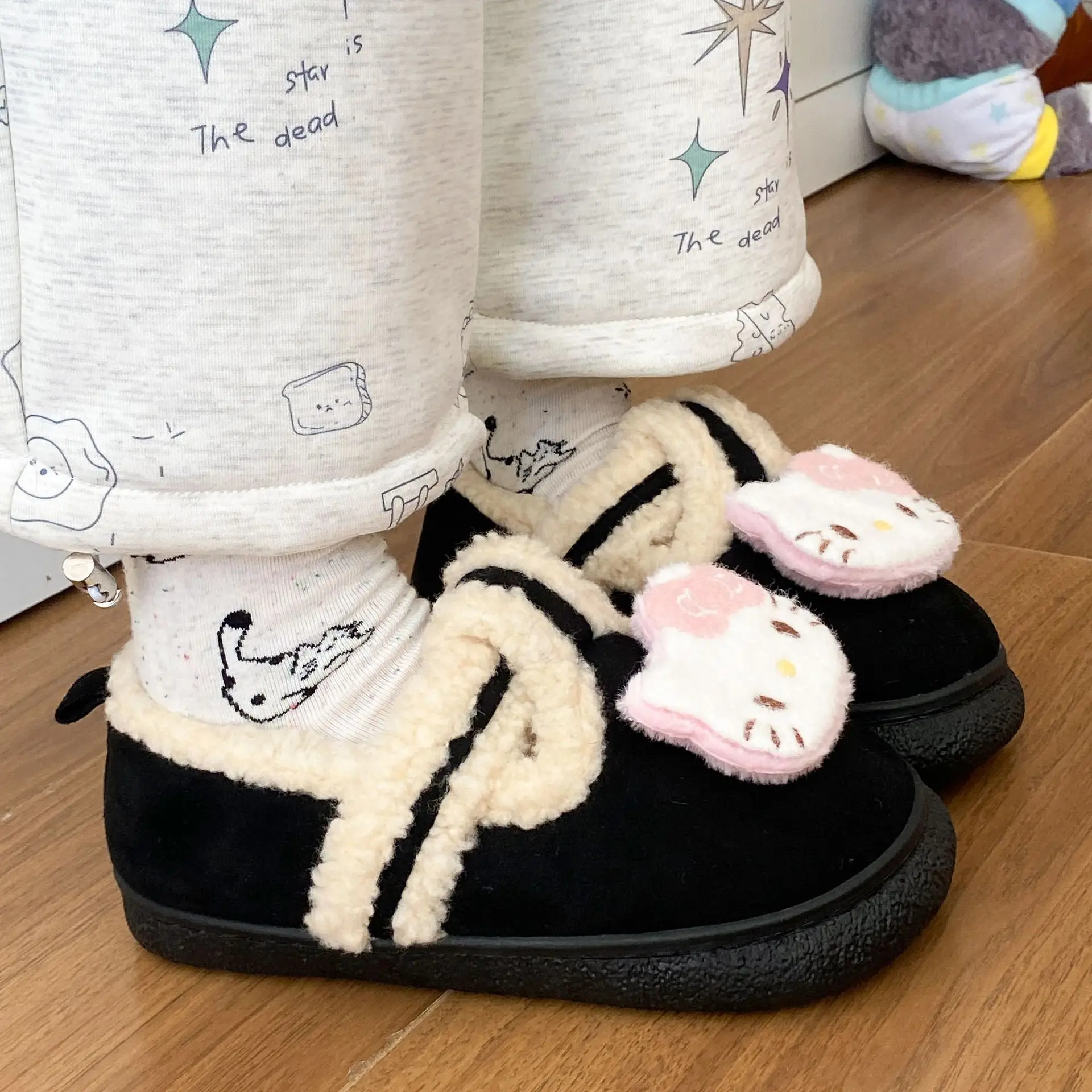 Cute Cat Design Cotton Slippers Women Winter Warm