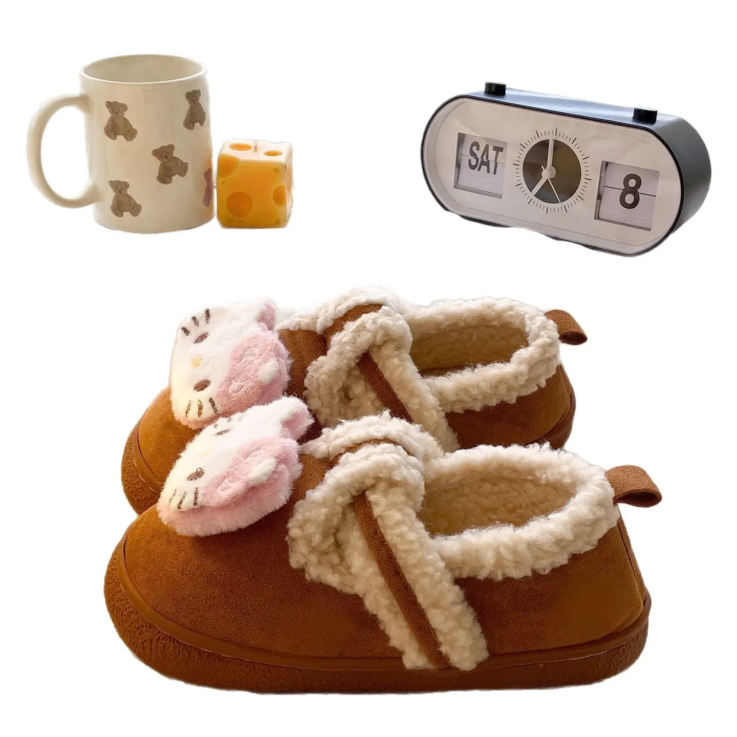 Cute Cat Design Cotton Slippers Women Winter Warm