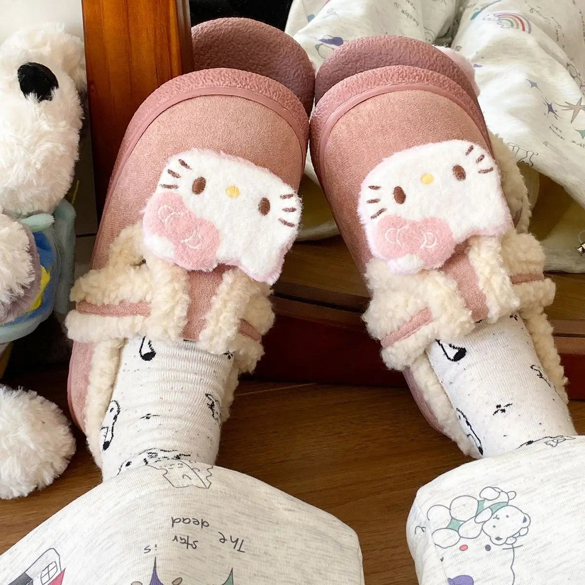 Cute Cat Design Cotton Slippers Women Winter Warm — feature 24