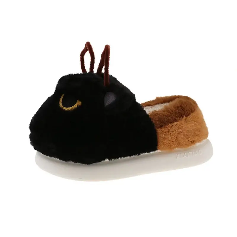 Winter Cat Cat Slippers Black Soft Fleece Lined