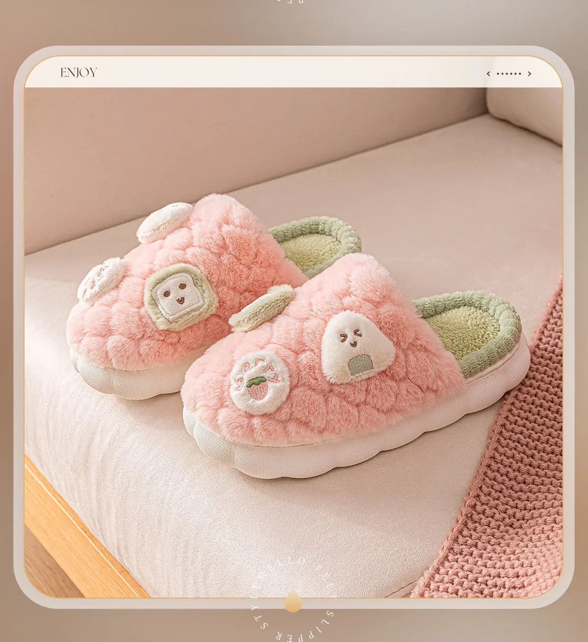 Women Cotton Plush Slippers Pink Green 2023 — feature 20
