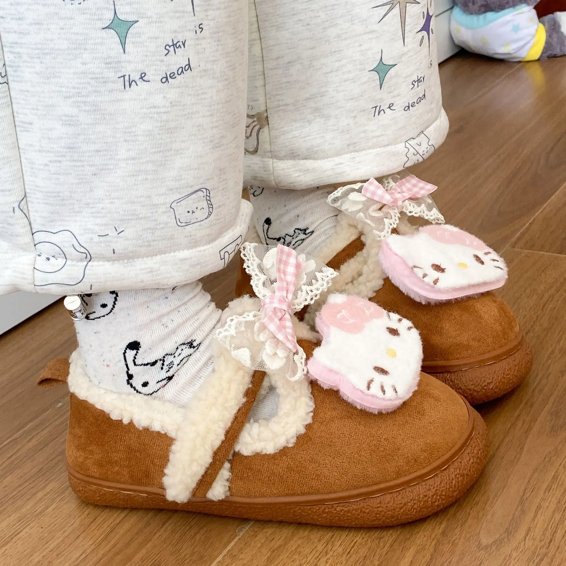 Winter Bow Embroidered Soft Slippers for Women