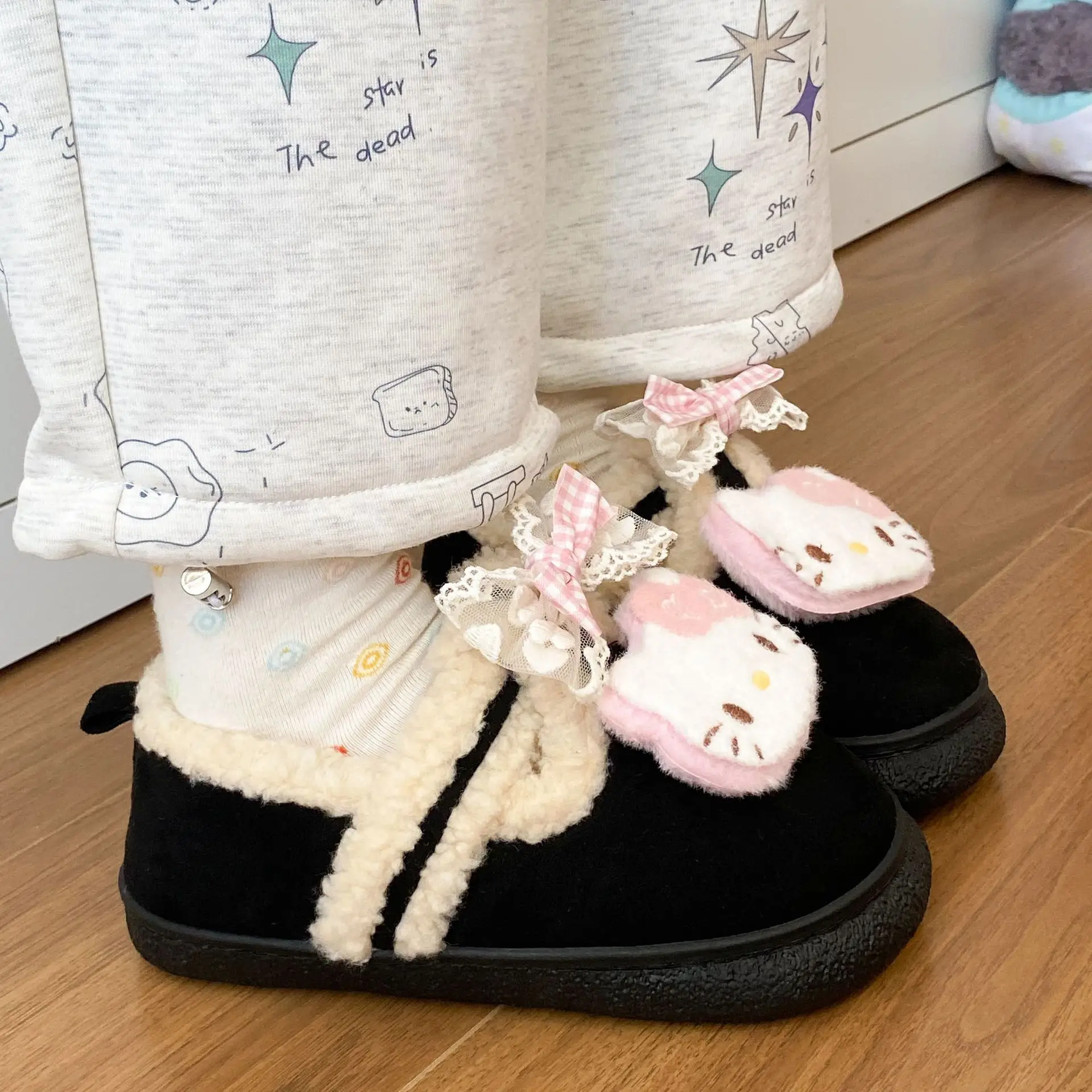 Winter Bow Embroidered Soft Slippers for Women