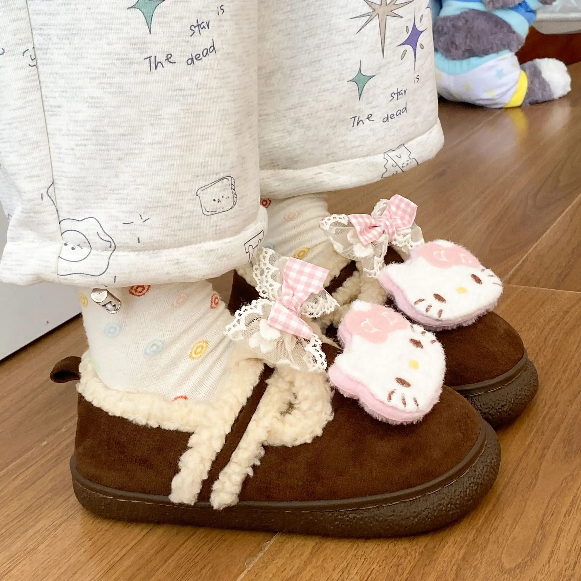 Winter Bow Embroidered Soft Slippers for Women