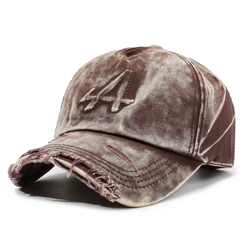 Unisex Distressed Soft Cap with 3D Embroidery Brown - Image 2